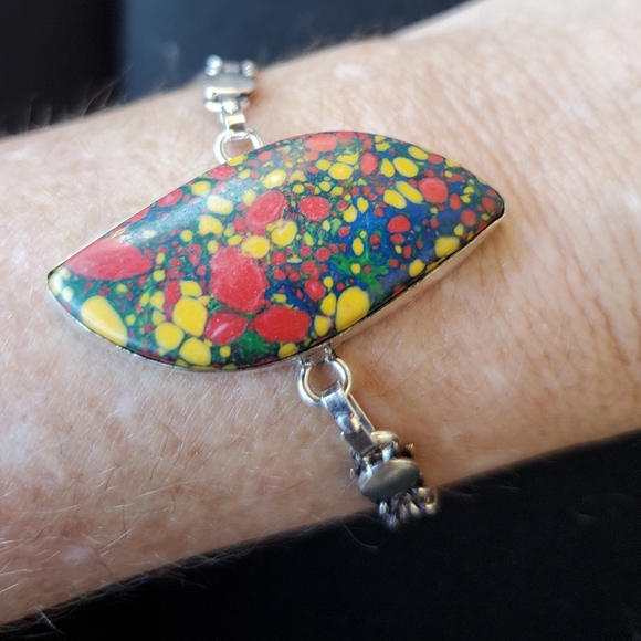 New Mosaic Jasper 925 Silver Bangle Bracelet. - Picture 5 of 14